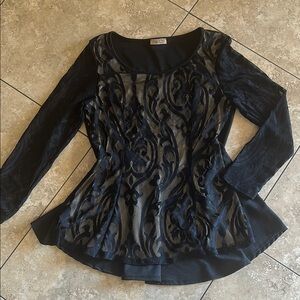 Janette Plus Black Embellished Fitted Long Sleeve Blouse